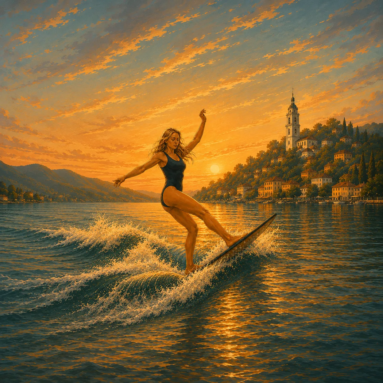 Wake surf на закате